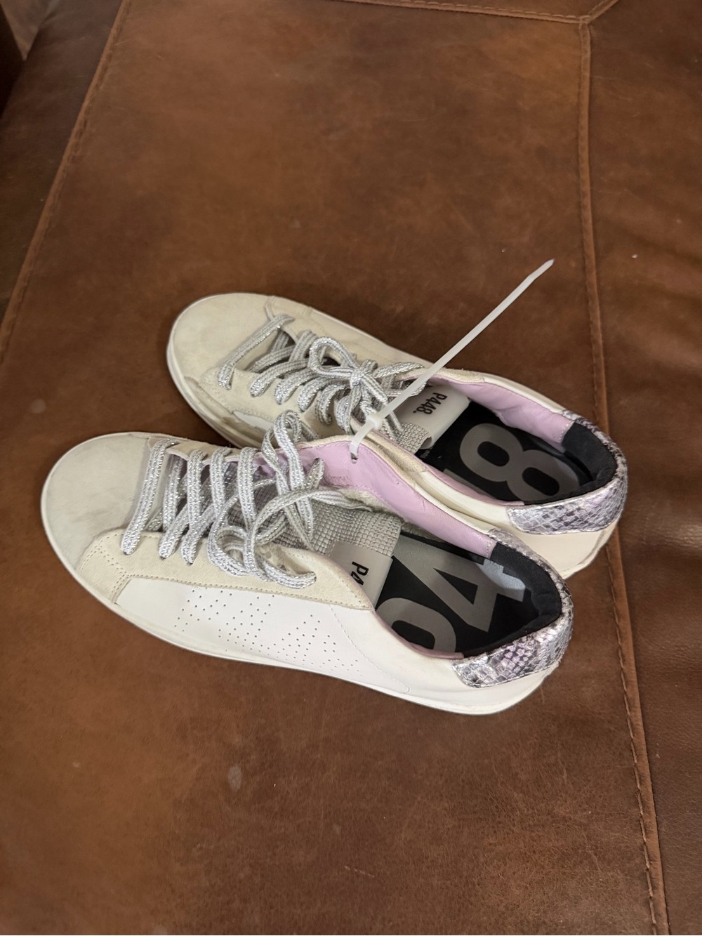 P448 F24 JOHN White / Lilac Leather Sneakers Women’s 38 US 7.5 - 8